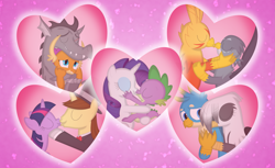 Size: 3543x2170 | Tagged: safe, artist:porygon2z, imported from derpibooru, gabby, gallus, rarity, smolder, spike, twilight sparkle, oc, oc:axel, oc:blaze, oc:draco, oc:draco axel, oc:hocus pocus, oc:raiza, dragon, griffon, blabby, canon x oc, dracolder, female, hocusparkle, male, railus, shipping, sparity, straight