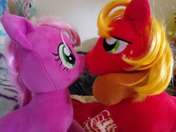 Size: 4160x3120 | Tagged: safe, imported from derpibooru, big macintosh, cheerilee, pony, build-a-bear, cheerimac, female, hearts and hooves day, holiday, horse collar, male, plushie, shipping, straight, valentine's day, yoke