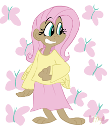 Size: 698x800 | Tagged: safe, artist:mirabuncupcakes15, imported from derpibooru, fluttershy, human, barefoot, bra, bra strap, clothes, dark skin, feet, female, humanized, shirt, skirt, solo, sweater, underwear, winged humanization, wings