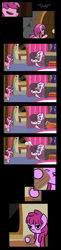 Size: 1800x7422 | Tagged: safe, artist:dinkyuniverse, imported from derpibooru, berry punch, berryshine, piña colada, ruby pinch, earth pony, pony, unicorn, comic:wine essence, aunt, bust, chair, comic, couch, drink, drinking, family, female, filly, fireplace, foal, house, jewelry, kitchen, living room, mother, mug, necklace, plant, portrait, rug, vase