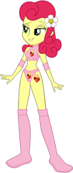 Size: 684x1615 | Tagged: safe, artist:cloudy glow, artist:cloudyglow, artist:marcusvanngriffin, imported from derpibooru, strawberry sunrise, equestria girls, alternative cutie mark placement, bedroom eyes, belly button, boots, clothes, cutie mark on human, elbow pads, equestria girls-ified, female, flower, flower in hair, grin, midriff, shoes, shorts, simple background, smiling, solo, sports, sports bra, sports shorts, tattoo, transparent background, wrestler, wrestling