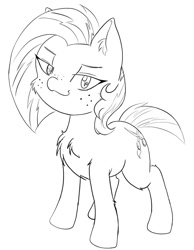 Size: 1062x1370 | Tagged: safe, artist:larrykitty, artist:php156, imported from derpibooru, babs seed, earth pony, pony, female, filly, lineart, looking at you, monochrome, solo