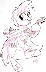 Size: 1944x3048 | Tagged: safe, artist:keylime creations, imported from derpibooru, oc, oc:dolan, oc:duk, bird, duck, duck pony, hybrid, pegasus, ponyfinder, bard, barding, cute, dungeons and dragons, familiar, fantasy class, lute, musical instrument, pegaduck, pen and paper rpg, pony hybrid, potions, quack, quak, rpg, traditional art
