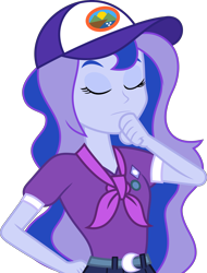 Size: 7000x9205 | Tagged: safe, artist:luckreza8, edit, editor:slayerbvc, imported from derpibooru, vector edit, princess luna, equestria girls, legend of everfree, absurd resolution, cap, clothes, eyes closed, female, hat, no makeup edit, shorts, simple background, solo, transparent background, vector, vice principal luna