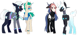 Size: 2960x1334 | Tagged: safe, artist:sychia, imported from derpibooru, oc, oc only, oc:al.ii, oc:cyber heart (ice1517), oc:cyber-wave, oc:hack tool, cyborg, cyborg pony, earth pony, pony, robot, robot pony, unicorn, amputee, armor, binary, boots, chinese, clothes, colored sclera, commission, confused, ear piercing, earpiece, earring, eyepatch, female, headphones, heart, jacket, jewelry, leather jacket, male, mare, open mouth, piercing, prosthetic horn, prosthetic limb, prosthetics, question mark, raised hoof, shocked, shoes, simple background, stallion, sunglasses, tanktop, transparent background, vest, watch, wristwatch