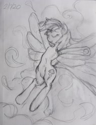 Size: 3024x3968 | Tagged: safe, artist:riskypony, imported from derpibooru, rainbow dash, armpits, cloud, cutie mark, eyes closed, sketch, traditional art