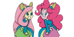 Size: 1037x517 | Tagged: safe, artist:treble clefé, imported from derpibooru, fluttershy, pinkie pie, equestria girls, equestria girls (movie), duo, fake ears, fake tail, helping twilight win the crown, scene interpretation, simple background, transparent background