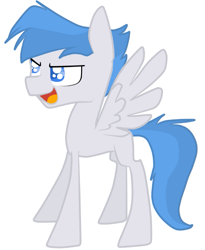 Size: 713x869 | Tagged: safe, artist:mcwolfity, imported from derpibooru, oc, oc only, pegasus, pony, male, offspring, open mouth, parent:rumble, parent:scootaloo, parents:rumbloo, pegasus oc, simple background, solo, stallion, white background, wings