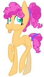 Size: 508x891 | Tagged: safe, artist:mcwolfity, imported from derpibooru, oc, oc only, earth pony, pony, :p, earth pony oc, hair wrap, offspring, parent:cheese sandwich, parent:pinkie pie, parents:cheesepie, raised hoof, simple background, solo, tail wrap, tongue out, white background