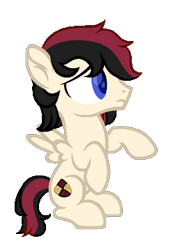 Size: 261x359 | Tagged: safe, artist:betavirus, artist:nekomellow, imported from derpibooru, oc, oc only, oc:porsche speedwings, pegasus, pony, colt, disappointed, looking away, male, pegasus oc, ponyvania, sad, simple background, sitting, solo, spread wings, tan coat, transparent background, wings