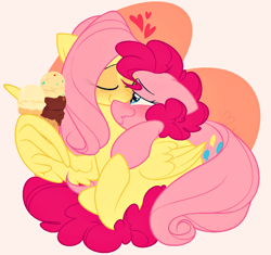 Size: 1090x1026 | Tagged: safe, artist:hyperfixatins, artist:pillsburries, imported from derpibooru, fluttershy, pinkie pie, earth pony, pegasus, date, female, flutterpie, food, heart, ice cream, ice cream cone, lesbian, ms paint, shipping, snuggling, wing hands, wings