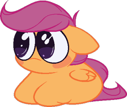 Size: 428x363 | Tagged: safe, artist:hyperfixatins, artist:pillsburries, imported from derpibooru, scootaloo, pegasus, pony, big eyes, cursed emoji, cute, cutealoo, female, ms paint, ponyloaf, simple background, sitting, solo, transparent background