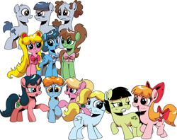 Size: 3023x2399 | Tagged: safe, artist:vgc2001, idw, imported from derpibooru, celena, jumping jupiter, earth pony, pony, unicorn, spoiler:comic, amy anderson, aqua mist, archie andrews, archie comics, betty cooper, blossom (powerpuff girls), bow, bowtie, bubbles (powerpuff girls), buttercup (powerpuff girls), colt, curly howard, female, filly, happy, larry fine, lita kino, male, meatball head, moe howard, ponified, sad, sailor jupiter, sailor mercury, sailor moon, serena tsukino, the powerpuff girls, the three stooges, unamused, unnamed character, unnamed pony, veronica lodge