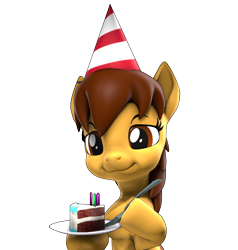 Size: 2060x2160 | Tagged: safe, artist:xppp1n, deleted from derpibooru, imported from derpibooru, oc, oc only, oc:maría teresa de los ponyos paguetti, earth pony, birthday, birthday cake, cake, eating, food, hat, party hat, simple background, solo, transparent background, ya es hora