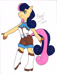 Size: 5135x6627 | Tagged: safe, artist:bageloftime, imported from derpibooru, bon bon, sweetie drops, anthro, earth pony, absurd resolution, boots, clothes, female, mare, shoes, shorts, signature, simple background, smiling, solo, traditional art, white background