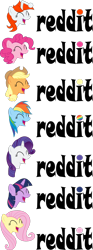 Size: 1493x4017 | Tagged: safe, artist:v0jelly, imported from derpibooru, applejack, fluttershy, pinkie pie, rainbow dash, rarity, twilight sparkle, oc, oc:karma, earth pony, pegasus, pony, unicorn, .svg available, banner, bust, eyes closed, female, logo, mane six, mare, open mouth, ponified, reddit, simple background, transparent background, vector