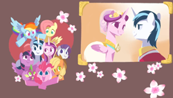 Size: 1920x1080 | Tagged: safe, artist:drtuo4, imported from derpibooru, applejack, fluttershy, pinkie pie, princess cadance, rainbow dash, rarity, shining armor, spike, twilight sparkle, alicorn, earth pony, pegasus, pony, unicorn, a canterlot wedding, cowboy hat, female, flower, hat, kiss the girl, male, mane seven, mane six, mare, no pupils, shiningcadance, shipping, straight, twilight sparkle (alicorn), video at source