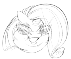 Size: 450x375 | Tagged: safe, artist:gabrielcoroum, imported from derpibooru, rarity, pony, unicorn, chubby cheeks, close-up, deal with it, double chin, fat, female, floppy ears, grin, head, lineart, monochrome, raritubby, shitposting, smiling, solo, sunglasses