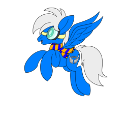 Size: 1920x1800 | Tagged: safe, alternate version, artist:notadeliciouspotato, imported from derpibooru, oc, oc only, oc:silver seraph, pony, aviator goggles, background removed, flying, goggles, male, open mouth, simple background, smiling, solo, spread wings, stallion, transparent background, wings