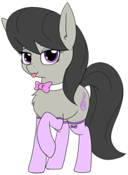 Size: 603x829 | Tagged: safe, alternate version, artist:wafflecakes, imported from derpibooru, octavia melody, earth pony, pony, :p, bedroom eyes, bow, bowtie, chest fluff, clothes, cute, ear fluff, female, looking at you, mare, simple background, socks, solo, stockings, tavibetes, thigh highs, tongue out, transparent background