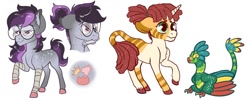 Size: 1024x410 | Tagged: safe, artist:loryska, imported from derpibooru, oc, oc only, oc:clarabelle, oc:niko, earth pony, hybrid, pony, unicorn, zony, adopted offspring, colt, ear fluff, female, filly, glasses, male, offspring, parent:derpy hooves, parent:doctor whooves, parent:pipsqueak, parent:sweetie belle, parents:doctorderpy, parents:sweetiesqueak, simple background, vial, white background