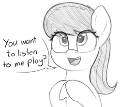 Size: 1022x905 | Tagged: safe, artist:zippysqrl, imported from derpibooru, octavia melody, earth pony, pony, bronybait, bust, cute, dialogue, excited, female, grayscale, happy, hooves together, monochrome, question, simple background, sketch, solo, speech bubble, tavibetes, white background