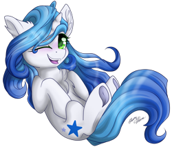 Size: 3235x2791 | Tagged: safe, artist:gleamydreams, imported from derpibooru, oc, oc only, oc:gleamy, pony, unicorn, blue hair, blushing, female, green eyes, high res, hooves, looking at you, mare, one eye closed, signature, simple background, smiling, transparent background, wink, winking at you