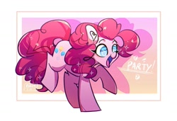 Size: 1750x1200 | Tagged: safe, artist:riukime, imported from derpibooru, pinkie pie, earth pony, pony, abstract background, ear fluff, female, mare, open mouth, solo