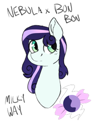 Size: 1536x2048 | Tagged: safe, artist:themaskedmare, imported from derpibooru, oc, oc only, pony, bust, cutie mark, offspring, origiverse, parent:bon bon, parent:oc, parent:oc:nebula stardust, parents:canon x oc, simple background, solo, transparent background