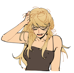 Size: 1280x1260 | Tagged: safe, artist:dusty-munji, imported from derpibooru, applejack, human, clothes, female, humanized, messy hair, open mouth, simple background, solo, tanktop, white background