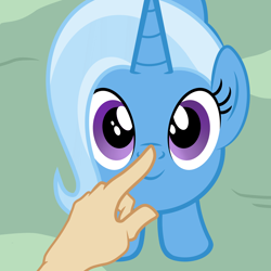 Size: 2500x2500 | Tagged: safe, artist:pizzamovies, imported from derpibooru, trixie, human, pony, unicorn, best pony, boop, cute, daaaaaaaaaaaw, diatrixes, female, finger, hand, hnnng, human finger, i can't believe it's not badumsquish, looking at you, mare, offscreen character, offscreen human, pizzamovies is trying to murder us, show accurate, solo, sweet dreams fuel, weapons-grade cute