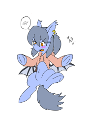 Size: 2508x3541 | Tagged: safe, artist:omegapony16, imported from derpibooru, oc, oc only, oc:oriponi, bat pony, pony, :o, bat pony oc, blushing, clothes, ear piercing, earring, embarrassed, featureless crotch, female, frog (hoof), hoodie, jewelry, mare, open mouth, pictogram, piercing, signature, simple background, solo, spread wings, underhoof, white background, wings