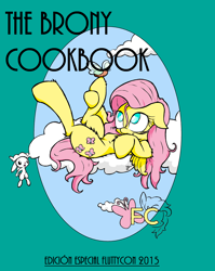 Size: 2550x3200 | Tagged: safe, alternate version, artist:lucas_gaxiola, imported from derpibooru, angel bunny, fluttershy, bird, butterfly, pegasus, pony, rabbit, animal, cloud, colored, female, looking up, mare, on a cloud, on back, raised leg, text