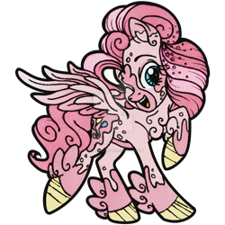 Size: 900x900 | Tagged: safe, artist:santamouse23, imported from derpibooru, pinkie pie, pegasus, pony, leak, spoiler:g5, female, g5, g5 concept leak style, g5 concept leaks, happy, hooves, mare, one eye closed, pegasus pinkie pie, pinkie pie (g5 concept leak), pinkie pie (g5), race swap, raised hoof, redesign, simple background, smiling, solo, spread wings, transparent background, wings