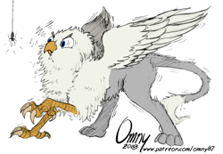 Size: 800x553 | Tagged: safe, artist:omny87, artist:tinibirb, color edit, edit, imported from derpibooru, oc, oc only, oc:der, griffon, spider, behaving like a bird, birb, birds doing bird things, cheek fluff, chest fluff, colored, fluffy, frown, glare, leg fluff, neck fluff, puffy cheeks, scared, shivering, sketch, solo, spread wings, tail fluff, threat display, wide eyes, wing fluff, wings