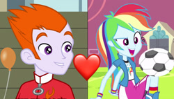 Size: 2400x1376 | Tagged: safe, edit, edited screencap, imported from derpibooru, screencap, heath burns, rainbow dash, equestria girls, equestria girls (movie), background human, rainbowburns, shipping, shipping domino, tracksuit