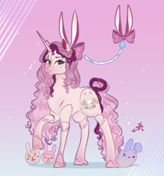 Size: 1868x2008 | Tagged: safe, artist:bunnari, imported from derpibooru, oc, oc only, oc:bunny dreams, pony, unicorn, bow, bunny ears, female, hair bow, horn, looking at you, mare, solo, unicorn oc, unshorn fetlocks