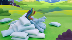 Size: 1920x1080 | Tagged: safe, imported from derpibooru, screencap, rainbow dash, pegasus, pony, my little pony: pony life, my little pony: stop motion short, pillow fight (short), butt, cropped, female, g4.5, mare, pillow, plot, solo, stop motion