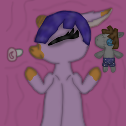 Size: 1000x1000 | Tagged: source needed, useless source url, safe, artist:ravepony134, imported from derpibooru, smarty pants, oc, oc only, pony, baby, bed, female, floppy ears, laying on bed, lying on bed, next generation, oc name needed, oc needed, pacifier, plushie, sleeping, solo, unknown pony, wrong source