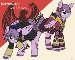 Size: 1280x1024 | Tagged: safe, artist:housho, imported from derpibooru, pegasus, pony, bernadetta von varley, bow, clothes, female, fire emblem, fire emblem: three houses, mare, ponified, quiver, wings