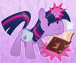 Size: 1053x882 | Tagged: safe, artist:silentazrael, imported from derpibooru, twilight sparkle, pony, unicorn, bag, beady eyes, book, breath, cute, female, glowing horn, horn, magic, mare, paper pony, saddle bag, solo, spell, twiabetes, unicorn twilight, visible breath