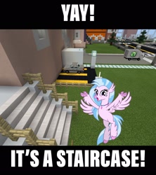 Size: 2048x2310 | Tagged: safe, artist:cheezedoodle96, edit, editor:topsangtheman, imported from derpibooru, silverstream, hippogriff, car, looking at you, meme, minecraft, smiling, stairs, that hippogriff sure does love stairs, truck