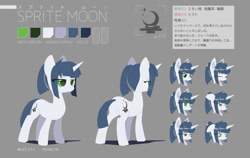 Size: 1280x808 | Tagged: safe, artist:satv12, imported from derpibooru, oc, oc only, oc:sprite moon, pony, unicorn, butt, cutie mark, expressions, female, japanese, mare, plot, reference sheet, solo