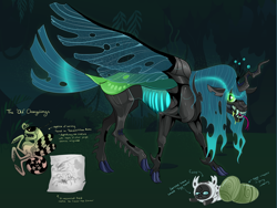 Size: 4032x3024 | Tagged: safe, artist:loryska, imported from derpibooru, queen chrysalis, changeling, changeling larva, changeling queen, alternate design, carapace, changeling egg, cloven hooves, digital art, egg, fangs, female, solo, story included