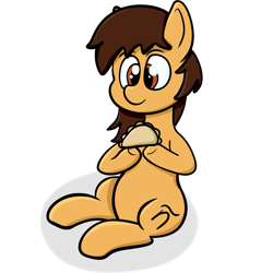 Size: 2982x2982 | Tagged: safe, artist:xppp1n, deleted from derpibooru, imported from derpibooru, oc, oc only, oc:maría teresa de los ponyos paguetti, empanada, food, simple background, sitting, solo, transparent background