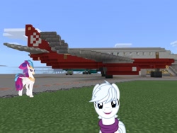 Size: 2048x1536 | Tagged: safe, artist:dashiesparkle, artist:dashiesparkle edit, artist:topsangtheman, imported from derpibooru, double diamond, queen novo, earth pony, hippogriff, pony, my little pony: the movie, airbus a320, airport, looking at you, minecraft