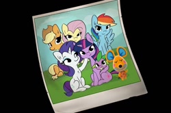 Size: 1090x720 | Tagged: safe, artist:tjpones, artist:tjpones edits, edit, imported from derpibooru, applejack, fluttershy, rainbow dash, rarity, spike, mouse, animal crossing, limberg, polaroid