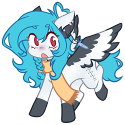 Size: 1024x1026 | Tagged: safe, artist:shiromidorii, imported from derpibooru, oc, oc only, oc:beatz, pegasus, pony, chibi, clothes, female, mare, scarf, simple background, solo, transparent background