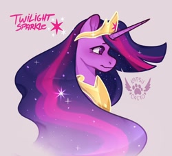 Size: 1096x1000 | Tagged: safe, artist:katsucacto0, imported from derpibooru, twilight sparkle, alicorn, pony, the last problem, bust, crown, cute, female, gray background, jewelry, mare, older, older twilight, portrait, princess twilight 2.0, profile, regalia, simple background, solo, twiabetes, twilight sparkle (alicorn)