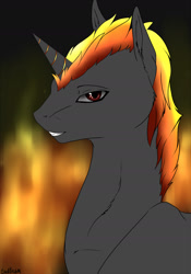 Size: 1280x1828 | Tagged: safe, artist:backlash91, imported from derpibooru, oc, oc only, oc:shadowed ember, pony, unicorn, solo